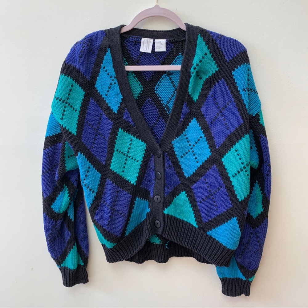 Vintage Argyle Cropped Cardigan